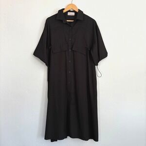 Kate Hewko Shirt Dress Women Size Medium? Black Cord Cinch Gothic Midi Flaw